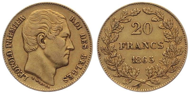 Belgien 20 Francs 1865 - Leopold Premier
